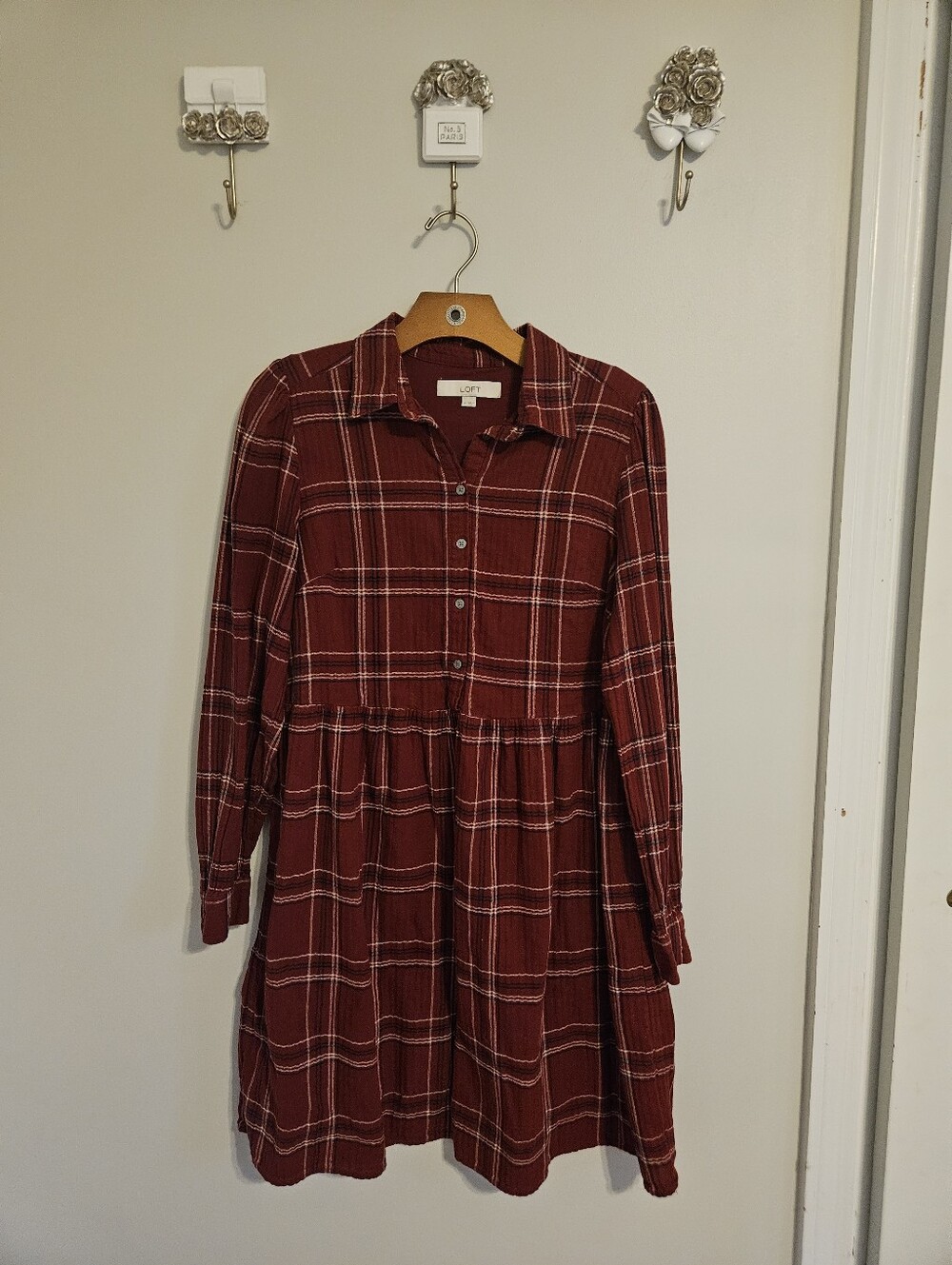 LOFT Red Plaid Dress
